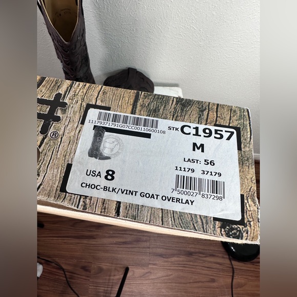 Corral chocolate black vintage goat overlay pointed toe cowgirl boots size 8M - Picture 7 of 8